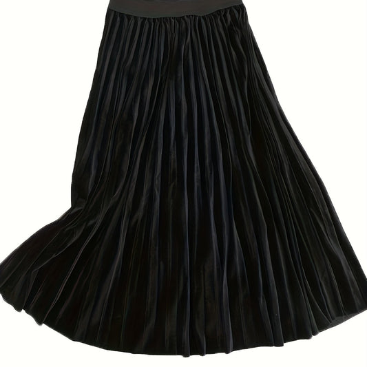  High Rise Velvet Pleated Maxi Skirt