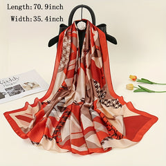 Red Houndstooth Print Scarf Satin Shawl Windproof Head Wrap