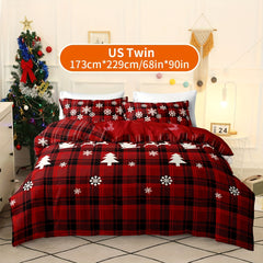 Christmas Themed Duvet Cover Set Checkered Elk Snowflake Print Soft & Breathable