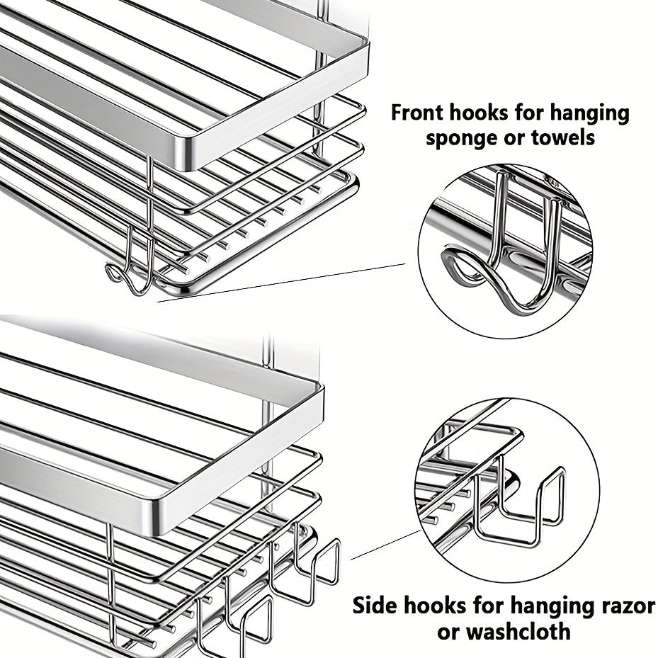 Adhesive Shower Caddy Shelf Hooks Organizer Storage Rack Wall Mounted