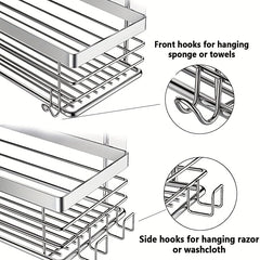 Adhesive Shower Caddy Shelf Hooks Organizer Storage Rack Wall Mounted