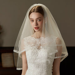 Double Layer Tulle Bridal Veil with Ruffled Edge Soft Nylon Wedding