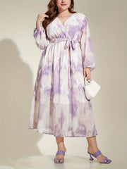  Tie Dye Maxi Dress with Lantern Sleeves