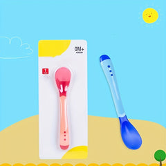 Baby Temp Sensing Spoon Feeding Tableware Soft Head Spoon