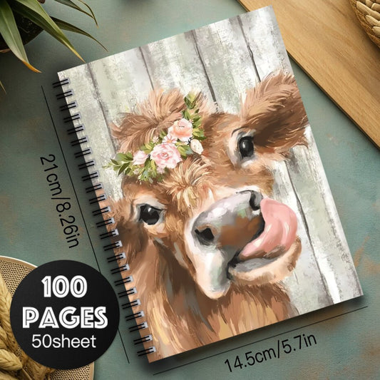 Enchanting Bull and Wreath Spiral Notebook 100 Pages 14 x 10 Mixed Colors