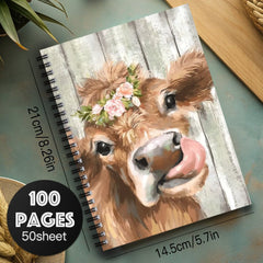 Enchanting Bull and Wreath Spiral Notebook 100 Pages 14 x 10 Mixed Colors
