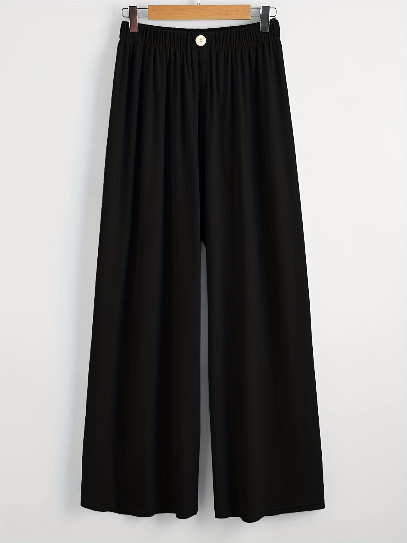  High Rise Wide Leg Trousers Solid Button Detail