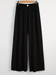  High Rise Wide Leg Trousers Solid Button Detail