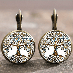 Vintage Time Gemstone Glass Earrings Sunflower Tree Butterfly