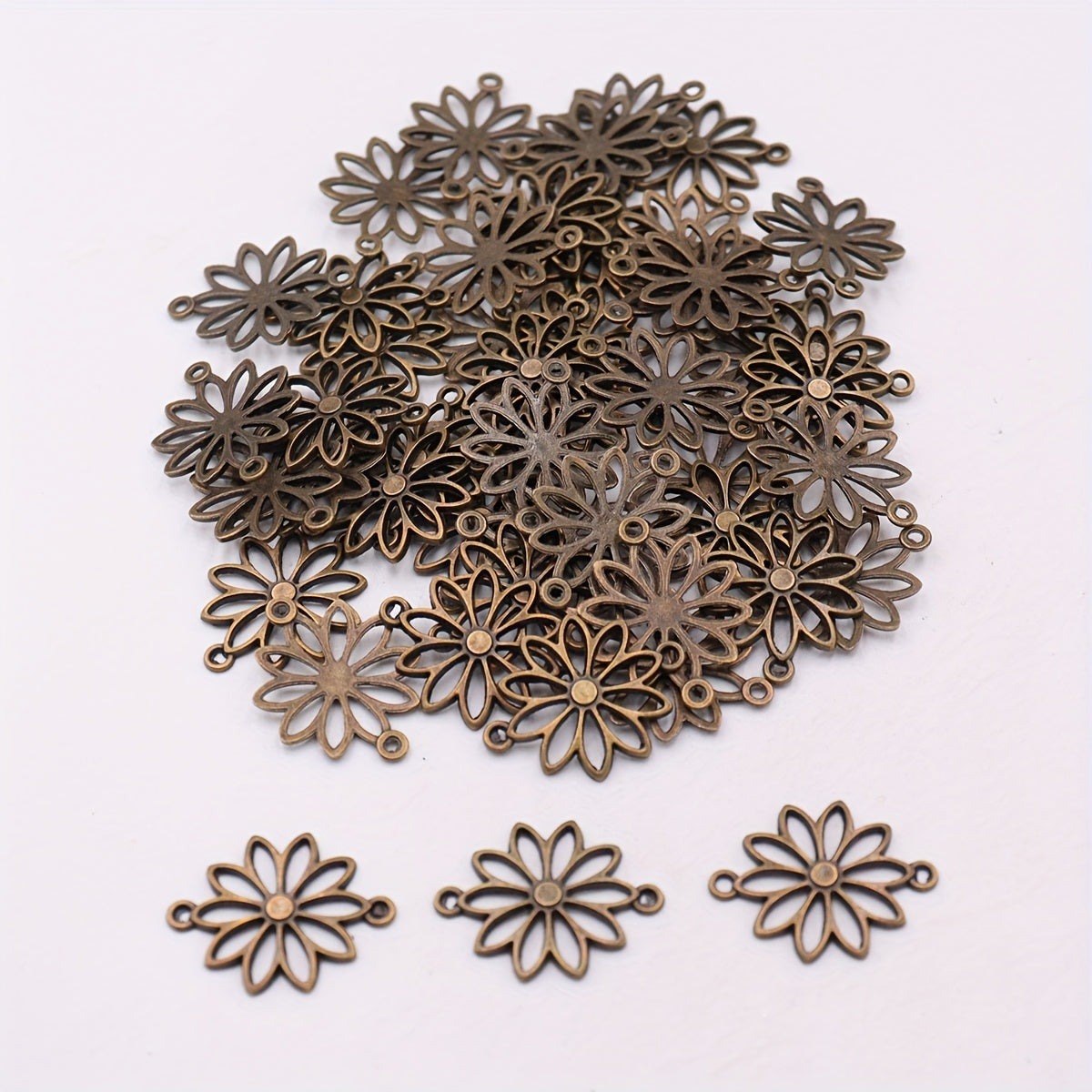 50pcs DIY Alloy Hollow Flower Pendants Retro Accessories Double Hanging