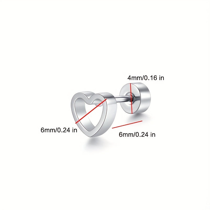 Men's Stainless Steel Stud Earrings Heart Moon Cone Leaf Ear Studs