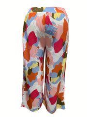 Women's Plus Contrast Elastic Wide Leg Trousers