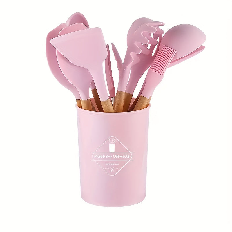 12pcs Kitchen Utensils & Organizer Bucket Silicone Cooking Tools