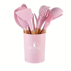 12pcs Kitchen Utensils & Organizer Bucket Silicone Cooking Tools