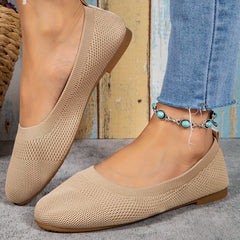 Women's Knitted Flat Shoes Soft Sole Slip On Casual Walking Flats