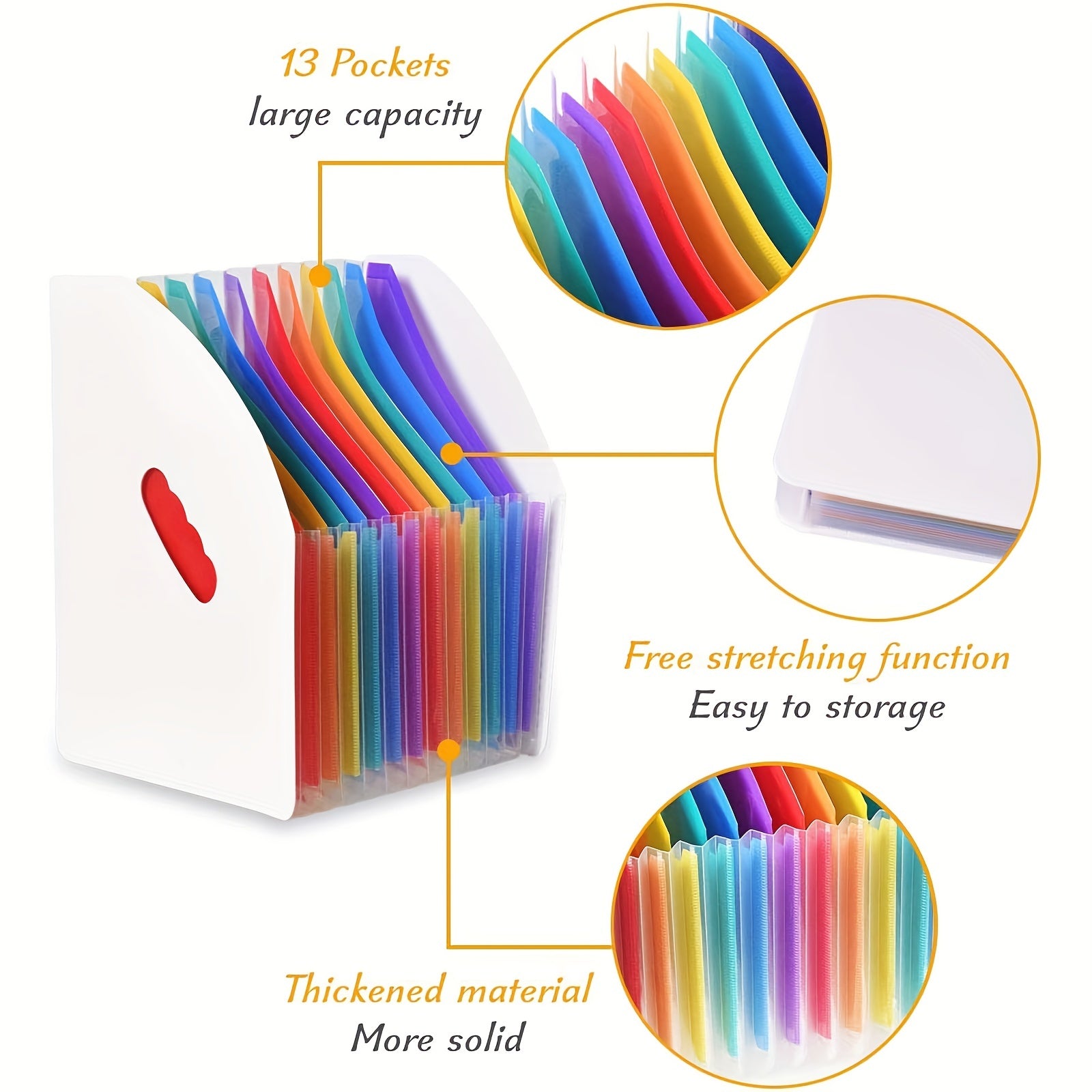 Rainbow Expandable Folder 3 Pockets File Holder A4 Mini Organizer