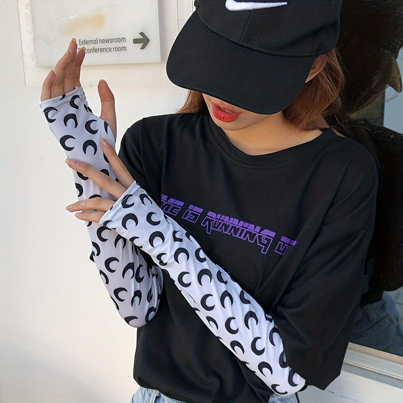 Extended Print Sleeves Sunproof Gloves Elastic Fingerless Long Gloves
