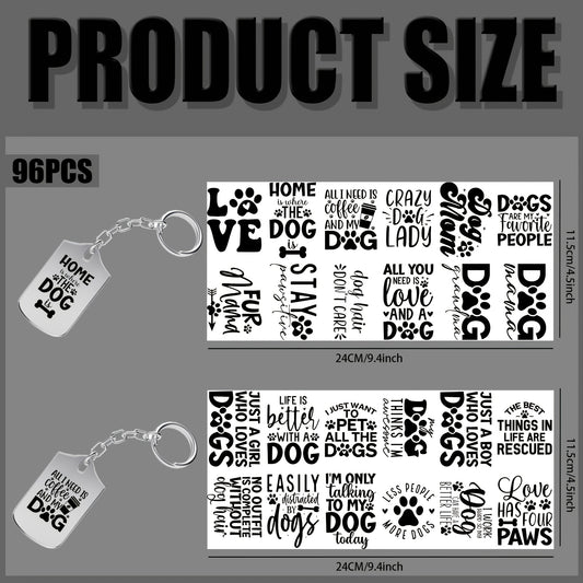 96pcs UV DTF Dog Lover Quotes Keychain Stickers Set