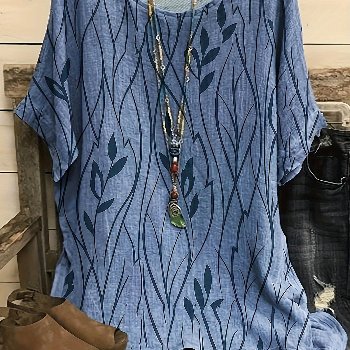  Floral Print Round Neck Half Sleeve Tee
