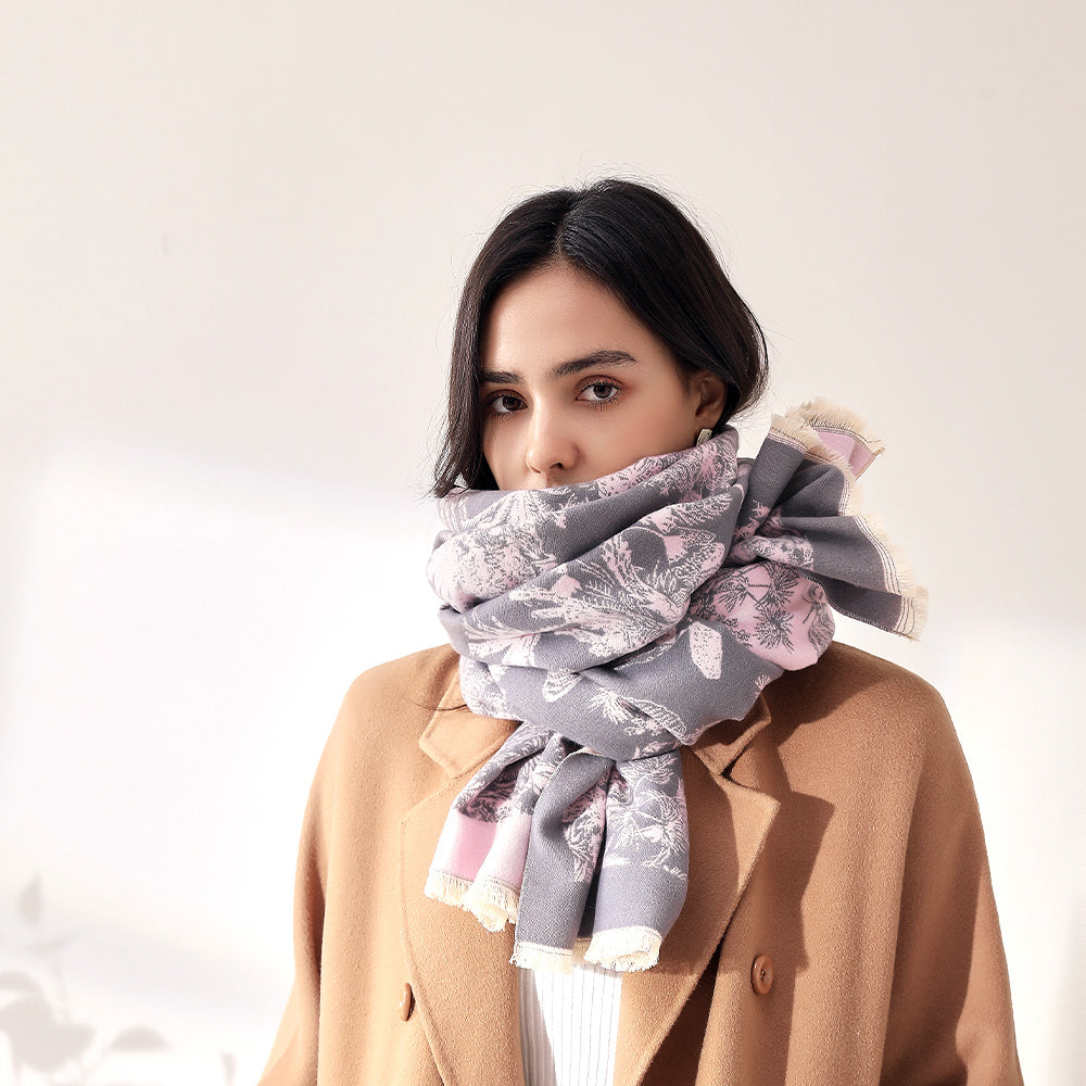 Coconut Tree Cashmere Scarf Long Warm Shawl Wraps Cashmere Fringe Scarf
