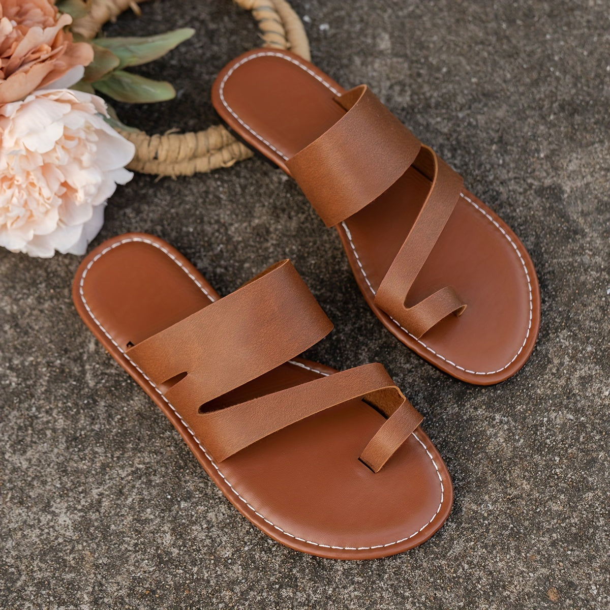 Women's Open Toe Flat Slide Sandals Casual Beach Shoes