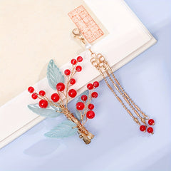 Wooden Hairpin With Tassel Red Beads