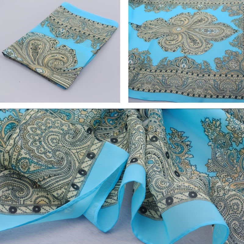 Boho Vintage Print Chiffon Silk Scarf - Summer Beach Towel Shawl