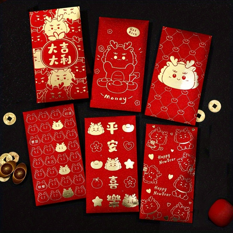 6pcs Year Of The Dragon Red Packet Lucky Money Envelopes