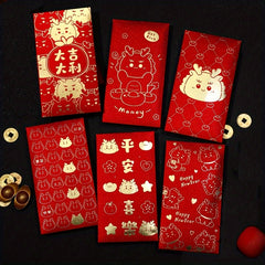 6pcs Year Of The Dragon Red Packet Lucky Money Envelopes