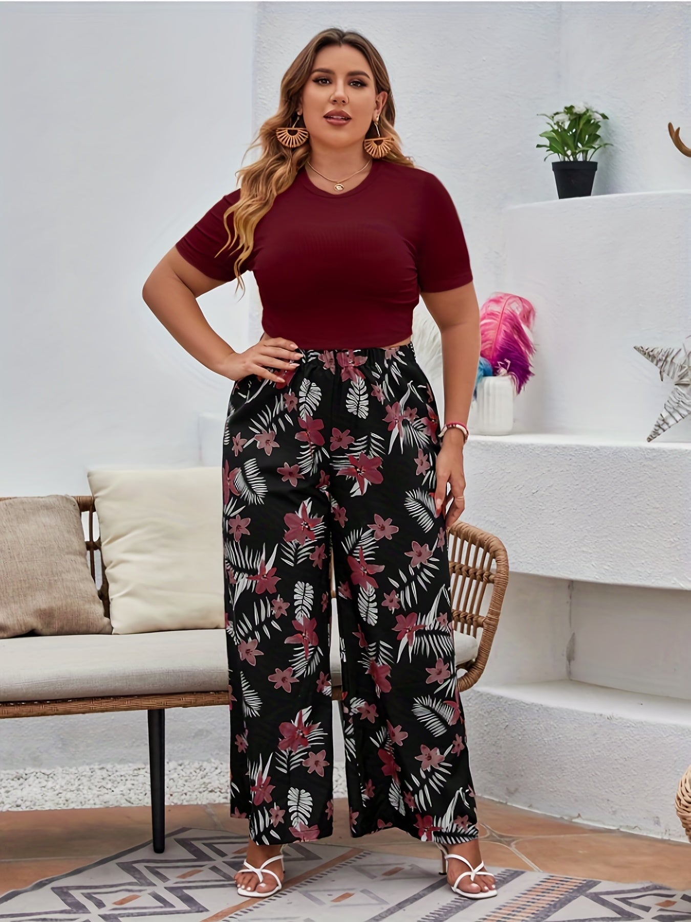  Women's Boho Tropical Wide Leg Pants