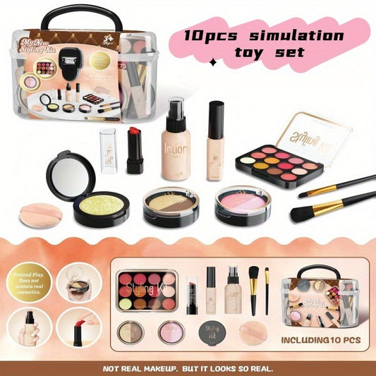 10pcs Pretend Makeup Toy Set Storage Box Non Toxic Gift for Girls Over 3