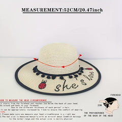 Summer Ladybug Beach Sunshade Straw Hat For Girls