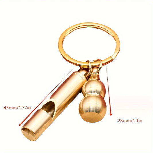 Brass Whistle & Mini Gourd Pendant Keychain - Creative Decoration