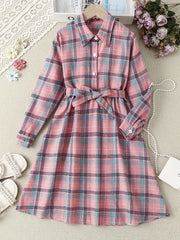 Plaid Shirt Dress Long Sleeve Button Down Girls School Dresses