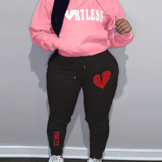  Heart & Letter Print Hoodie & Joggers Set
