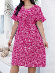  Allover Ditsy Print V Neck Dress