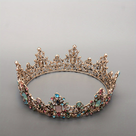 Vintage Colorful Rhinestone Crown Headdress for Wedding