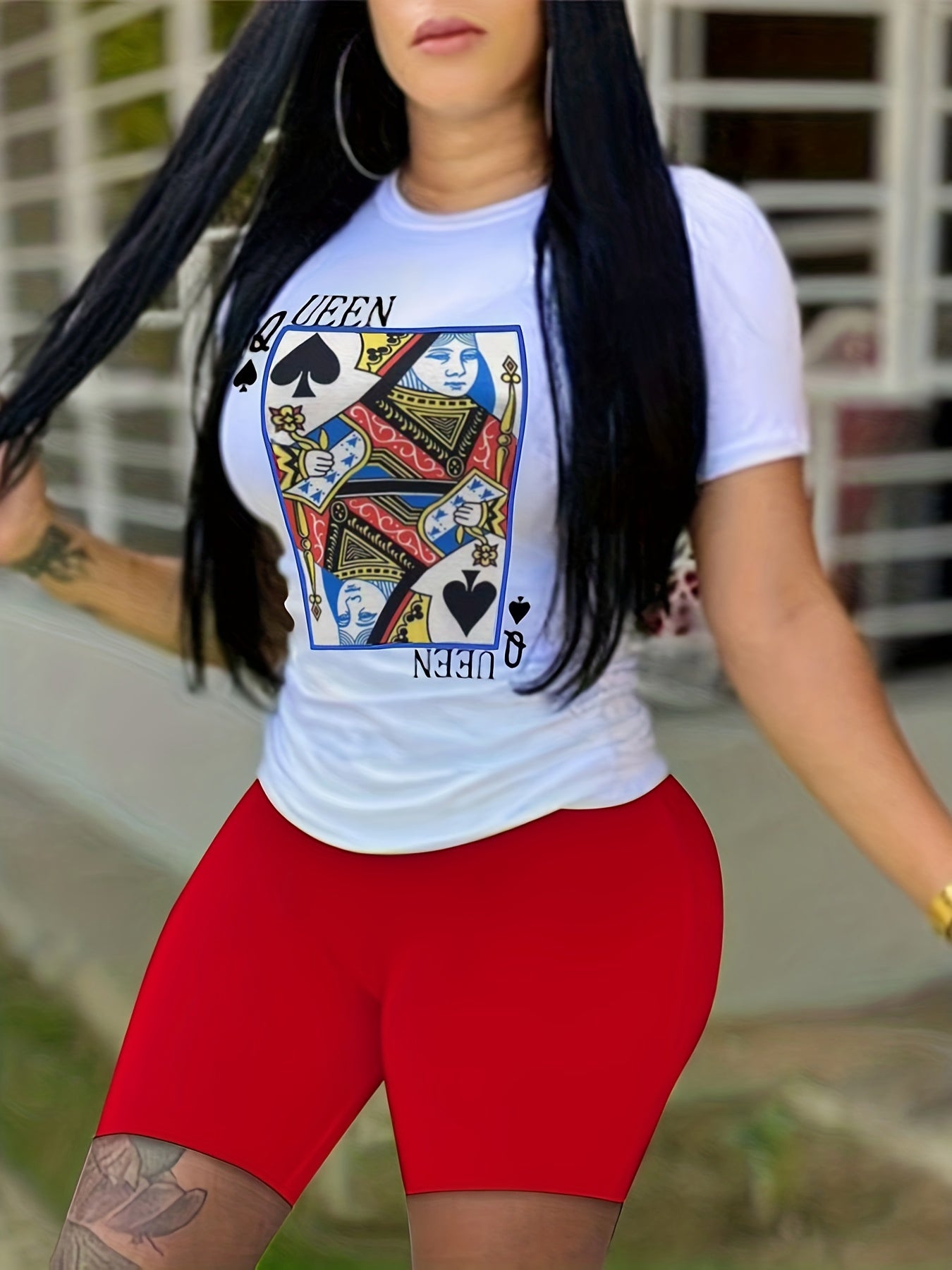  Poker Card Print 2 Piece Set Crop Top & Shorts Outfit
