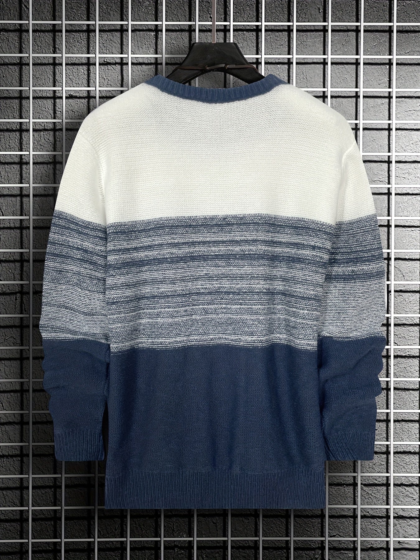 Argyle Block Sweater Men's Casual Warm Crew Neck Pullover For Fall Winter