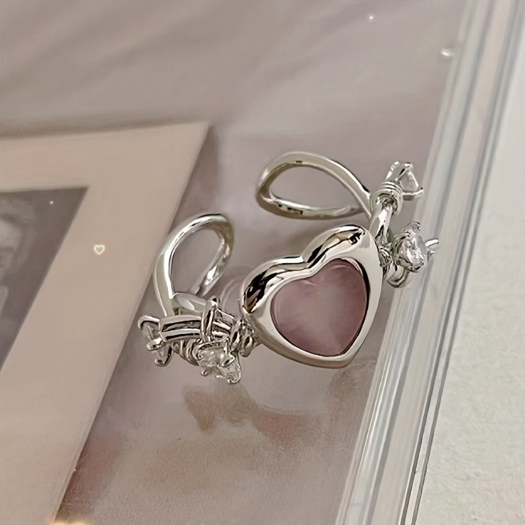 Love Heart Cat Eye Stone Ring Opening Adjustable Jewelry