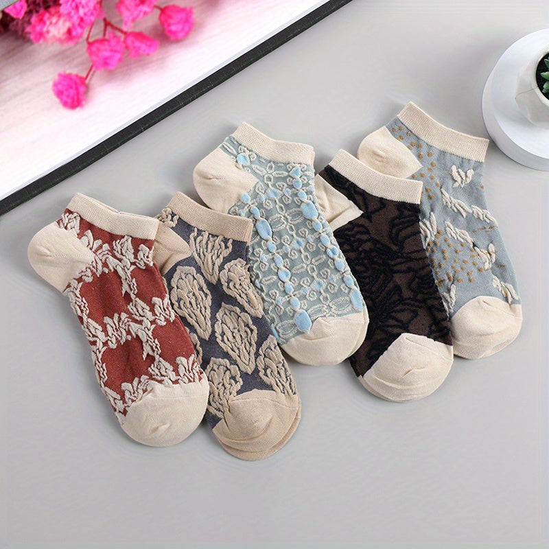 5 pairs Embroidery Socks Ethnic Flower Crew Socks Gift Tube Socks