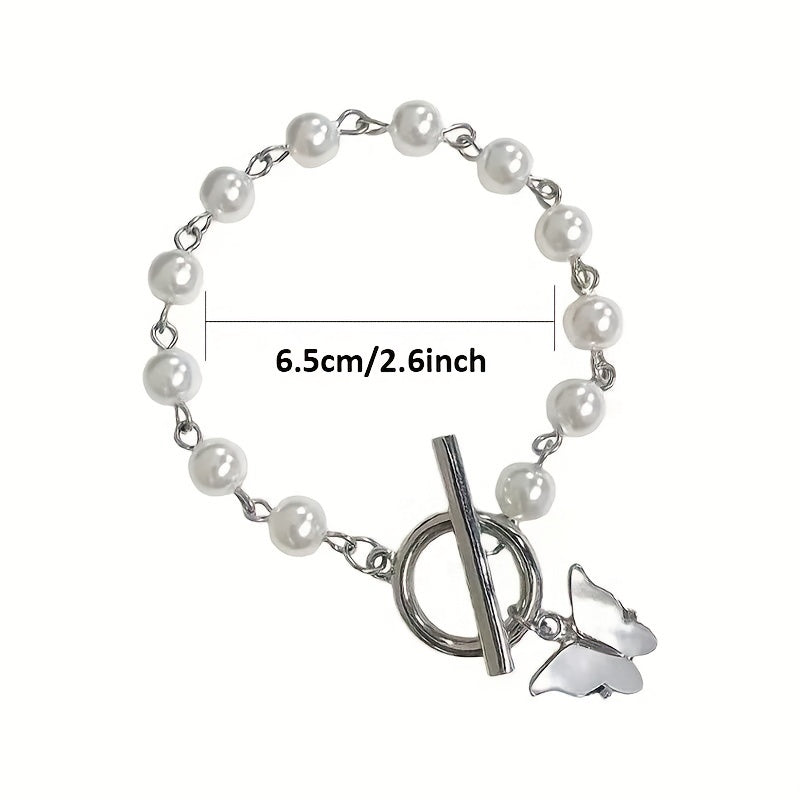 Y2K Butterfly Pendant Pearl Bracelet Decorative Accessories
