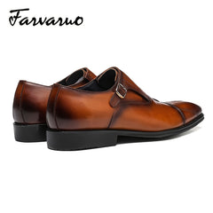 FARWARWO Monk Strap Leather Dress Shoes Light Brown