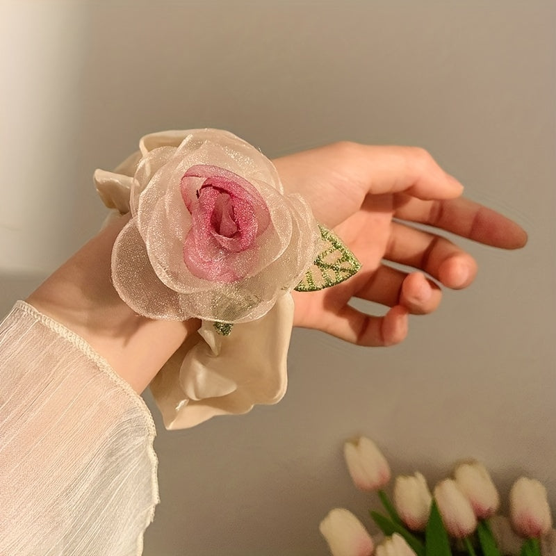 Gradient Flower Hair Tie Rose Mesh Hair Rope Headwear