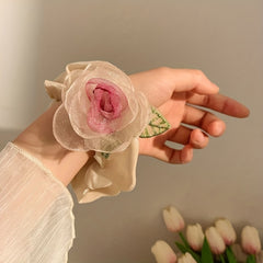 Gradient Flower Hair Tie Rose Mesh Hair Rope Headwear