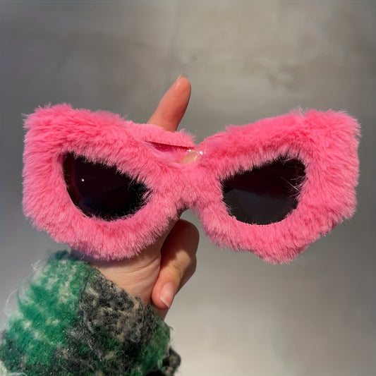 Fuzzy Cat Eye Sunglasses For Women Men Y2K Plush Club