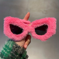 Fuzzy Cat Eye Sunglasses For Women Men Y2K Plush Club