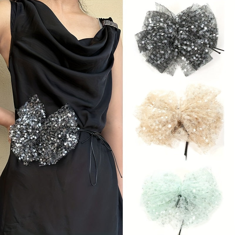 Y2K Sequin Bowknot Sash Belt Lace Up Waist Belt Boho Decor Beach Belt Women