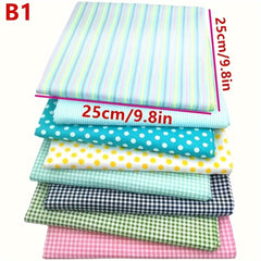 8pcs Cotton Quilt Pieces DIY Plaid Dots Patchwork Bedding Fabric