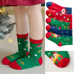 5 Pairs Kids Christmas Crew Socks Fun Novelty Children's Socks
